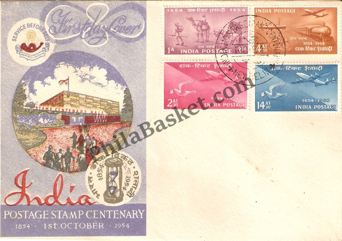 #FDC10 - Stamp Centenary- with India Post VIP Envelop (Very Rare) - First Day Cover 1954 - PhilaBasket.Com