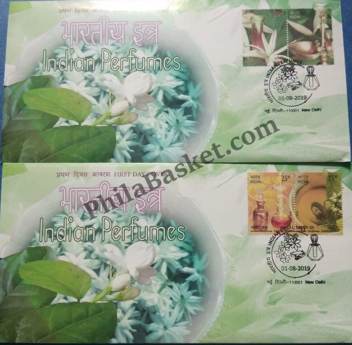 #FDC1928 - Indian Perfumes (Set of 2) Sandalwood & Jasmine - First Day Cover - India - 01 Aug 2019