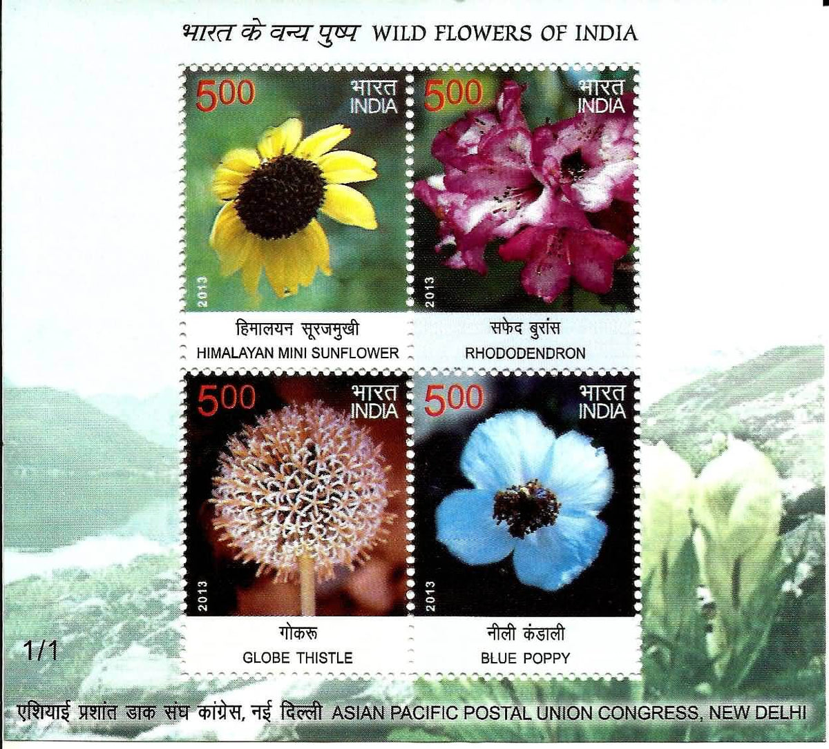 #MS117 - Wild Flowers of India (1/3) - Miniature Sheet MS - MNH - India - 03 Sep 2013
