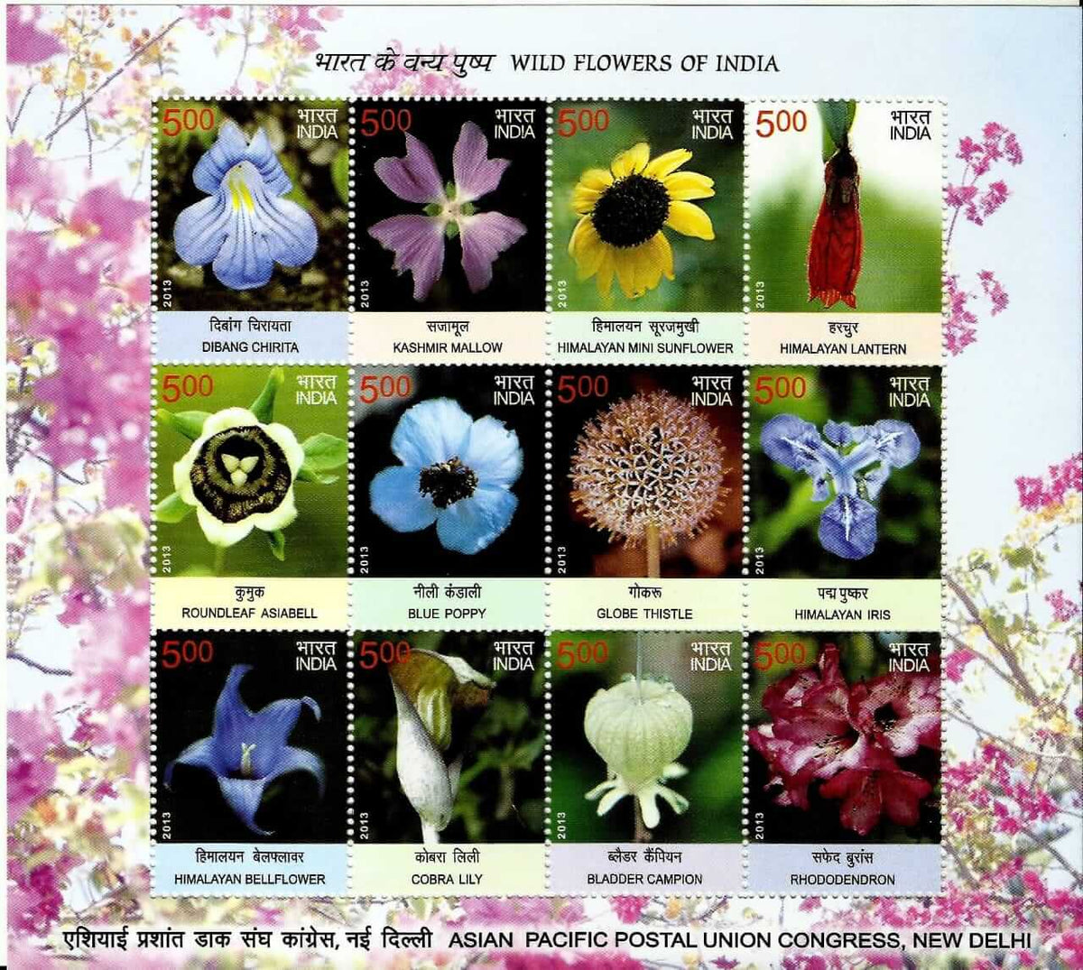 #MS120 - Wild Flowers of India (Mix Sheet 12 Stamps) - Miniature Sheet MS - MNH - India - 03 Sep 2013