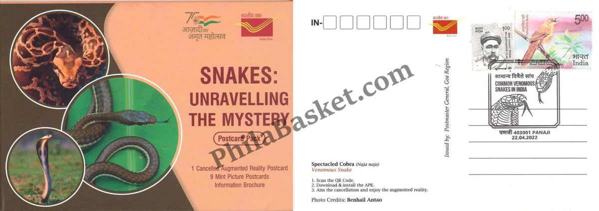 #PC98 - Snakes - Unravelling The Mystery with (Set of 13 -1 Cancelled, 1 Booklet) - Picture Postcard - Goa - India - 22 Apr 2022