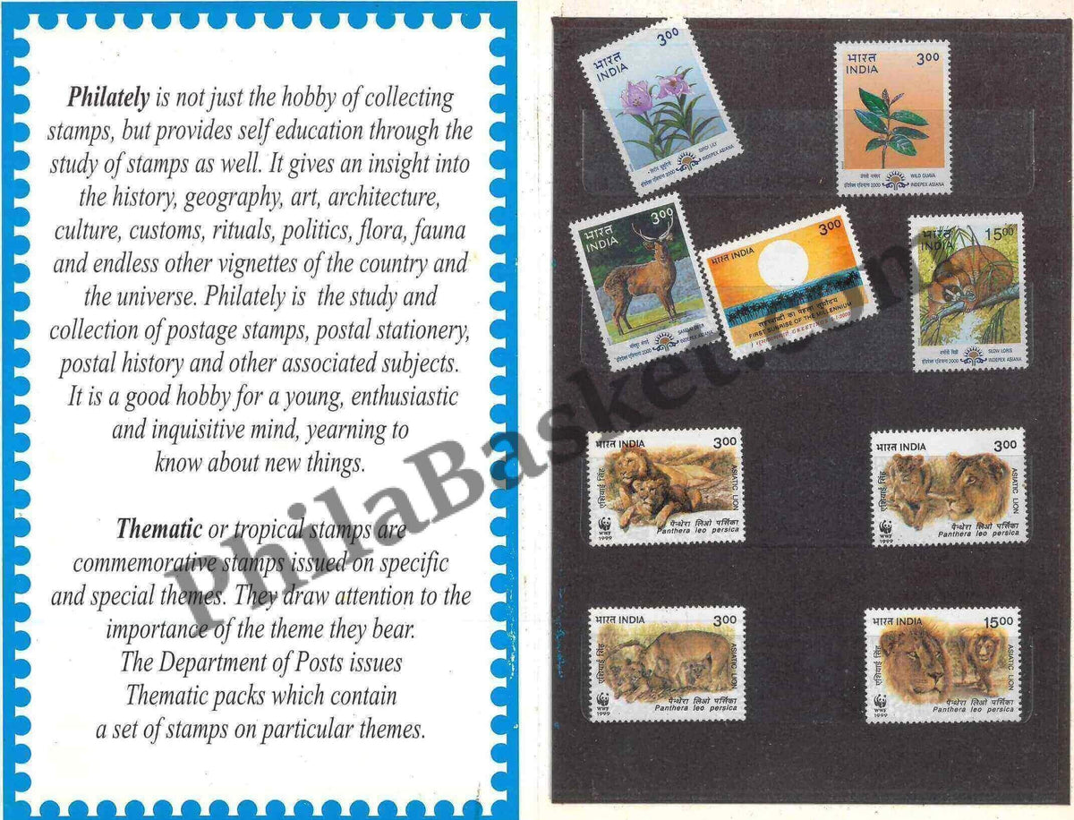 #PP21 - India Thematic Pack - (Contains Flora & Fauna, First Sunrise of Milleniam, Lions of India) - Official Pack - Presentation Pack - India MNH - 04 Jun 2000