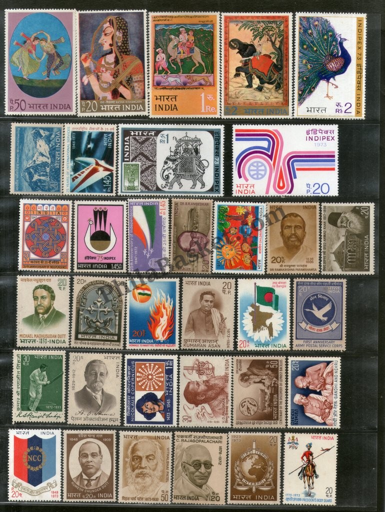 #YP26 1973 Complete Year Pack Mint INDIA - Full Set (34 Stamps ...