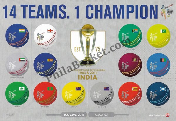 #FI01 - New Zealand Cricket Miniature sheet - Round Shape 14 Stamps - 2015 - Specially Designed for INDIA